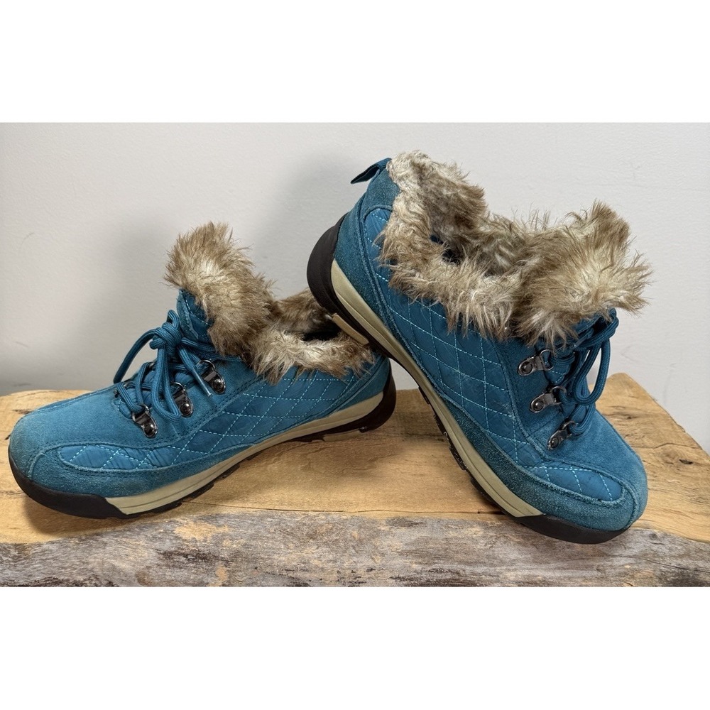 Land's End Powder Belle Ankle‎ Boots Gorpcore Women 8.5 B Teal Faux Fur Shoes